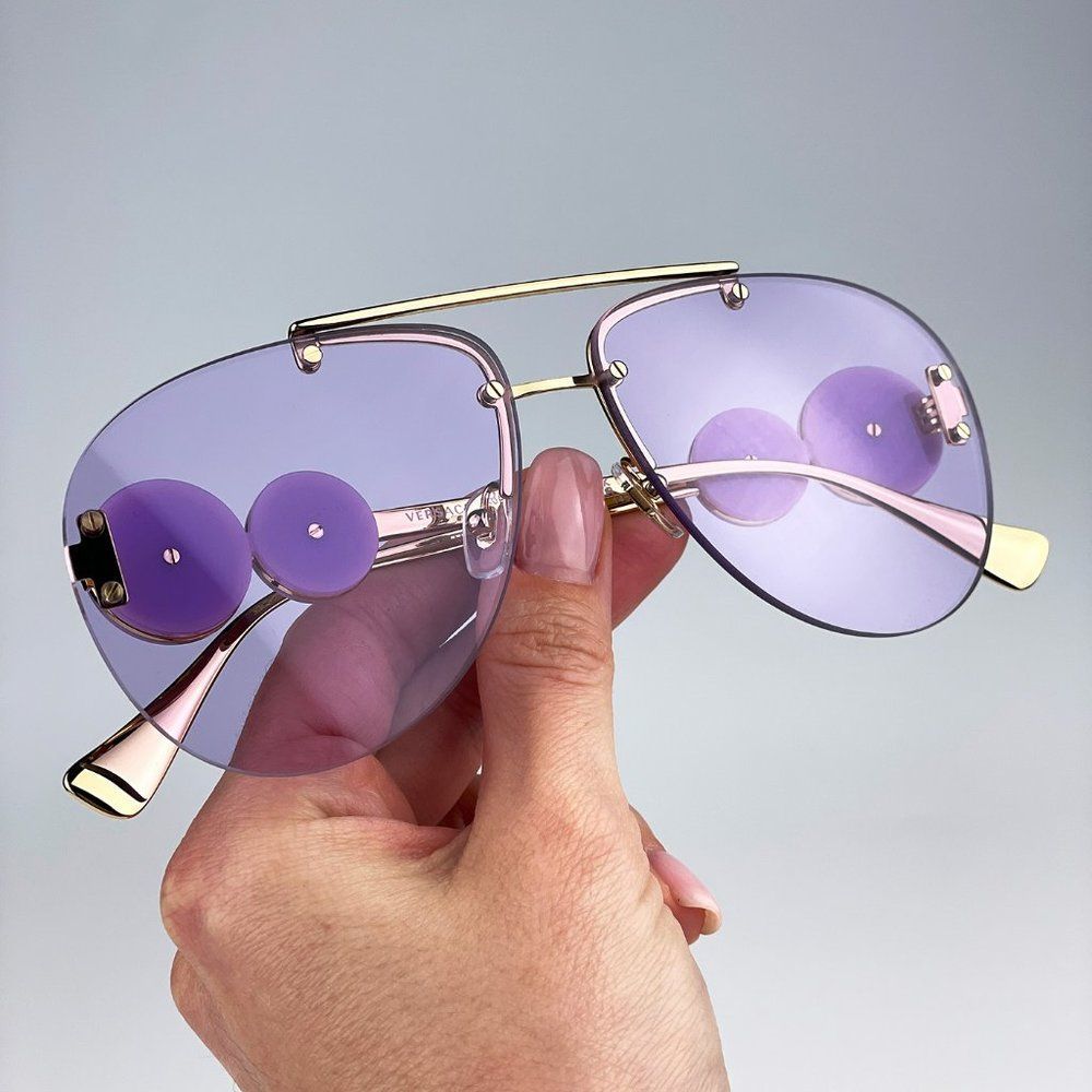 VersaceāVE2250 14871A Sunglasses Gold Light Violet Pilot Women - Picture 4 of 13